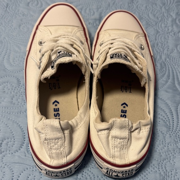 Converse Cream Canvas Low Top Sneakers with Red Trim - Picture 3 of 8